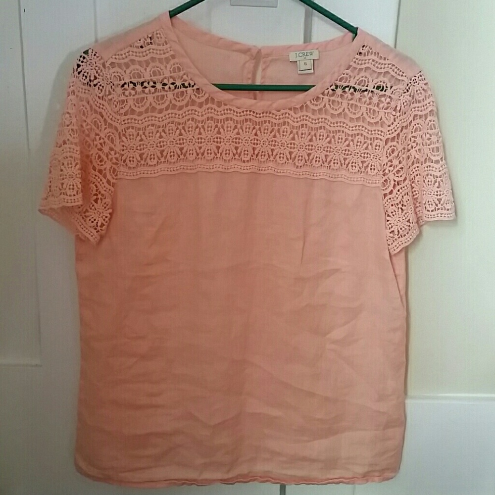 J.Crew 100% Linen Salmon Lace Blouse